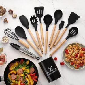 Wooden Handle Silicone Kitchen Utensils